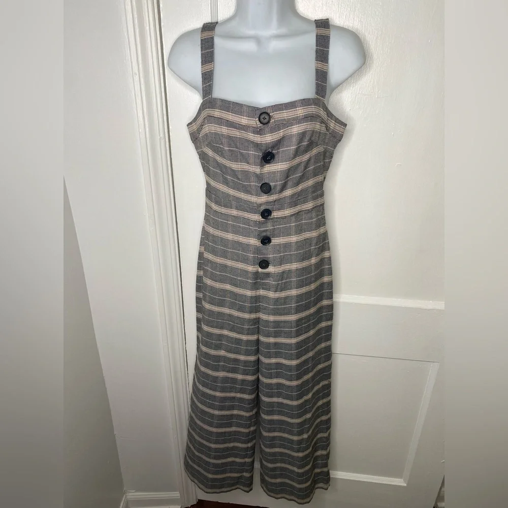 Cupcakes & Cashmere Black Plaid Willa Cropped Jumpsuit w Working Buttons. - Picture 3 of 11